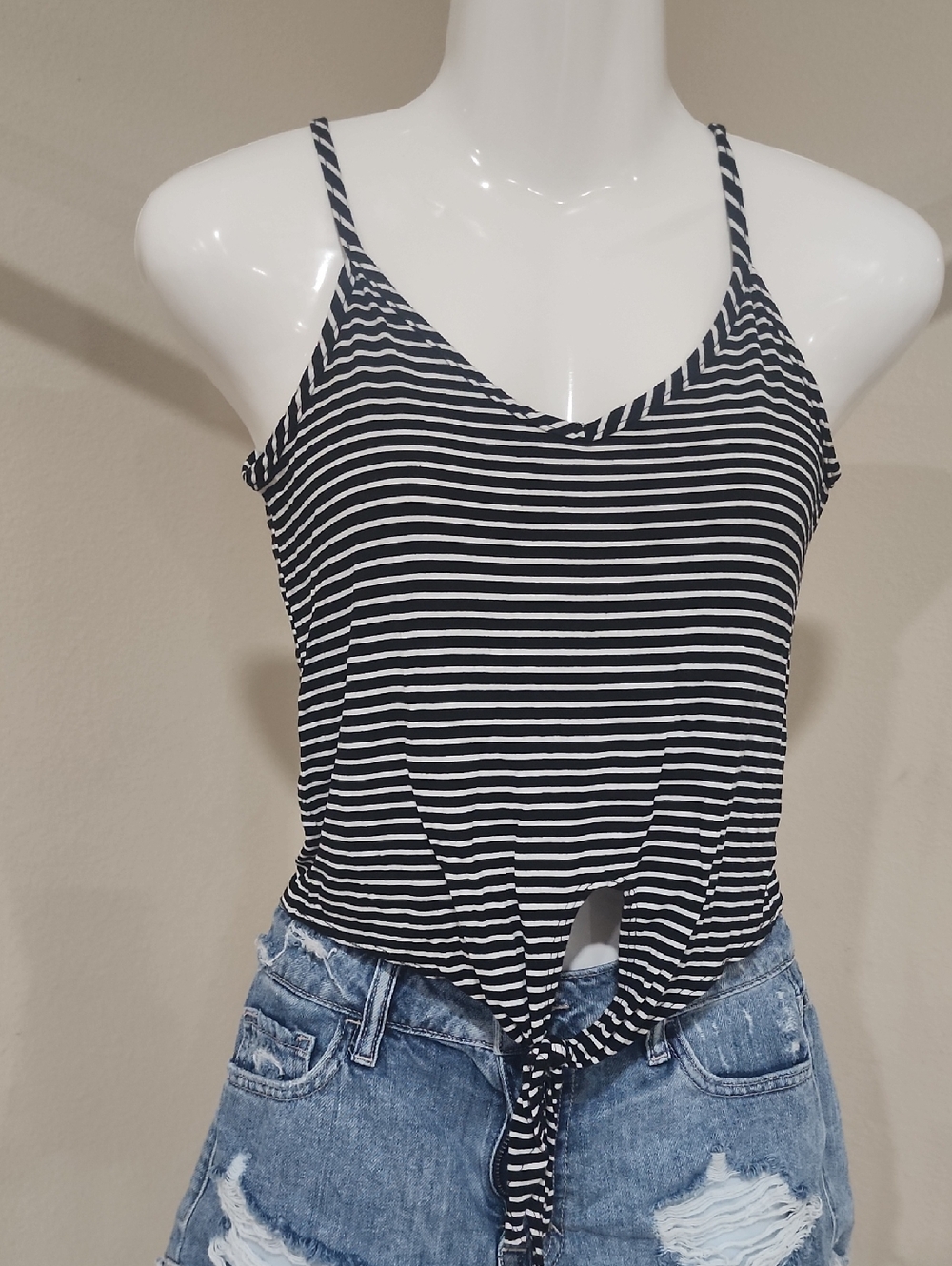 Olivia Rae Black & White Striped Tie-Front Cami